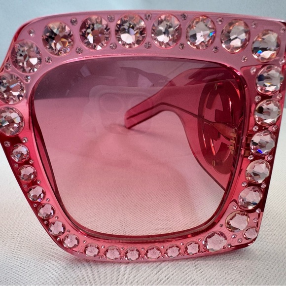 Gucci Acetate Crystal Oversize Forever Hollywood Sunglasses Pink - Picture 4 of 7